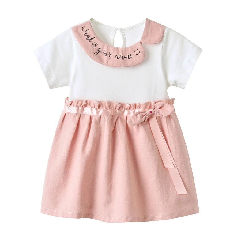 Летние платья для девочек с отворотами и буквенным принтом повседневные