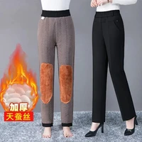 straight leg pants female fallwinter 2022new women outer wear loose high all match waist black velvet thick warm cotton trouser