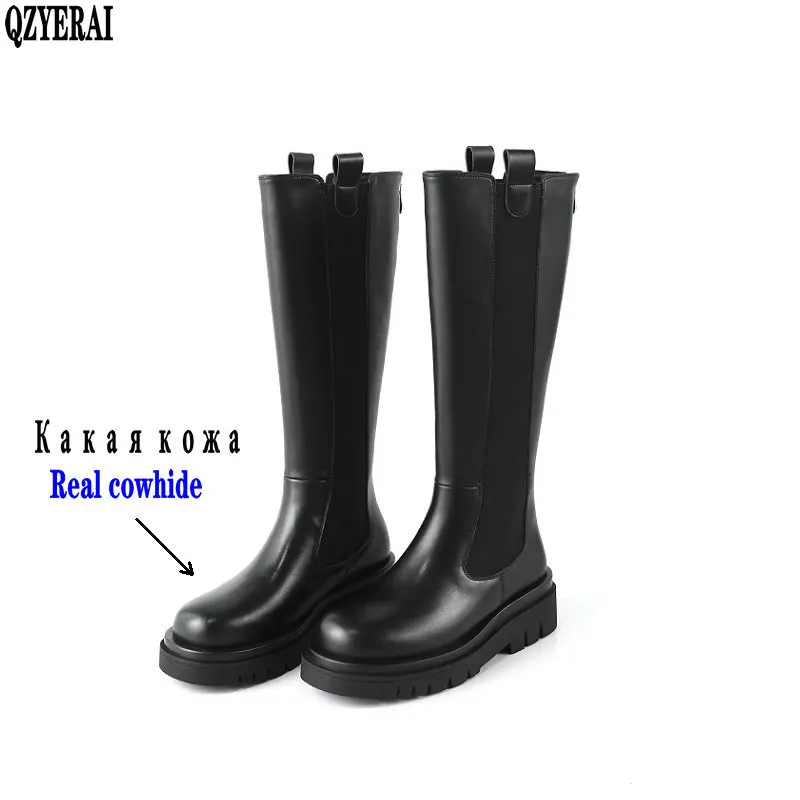 

Women Genuine Leather Boots Fashion Handmade Classic Round Head Platform European And American Fashion Women's Knee-High Boots