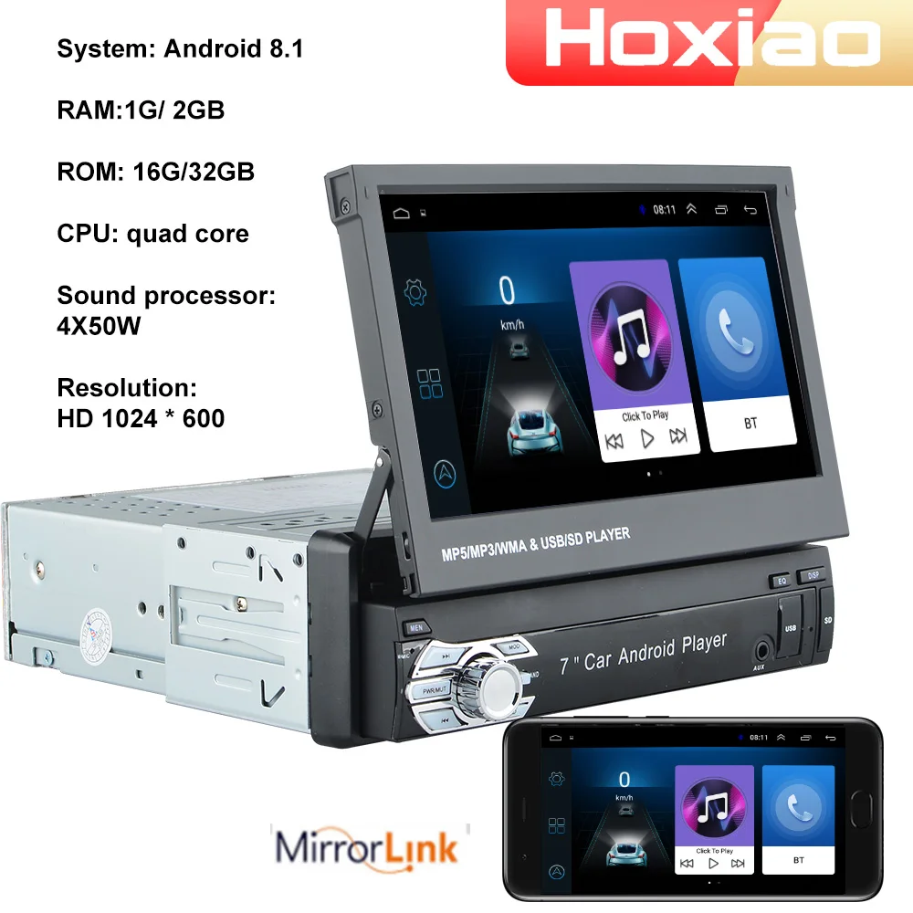 Автомагнитола 1 Din с Android 8 ОЗУ 2 Гб ПЗУ 32 ГБ GPS навигацией Wi Fi FM BT встроенным