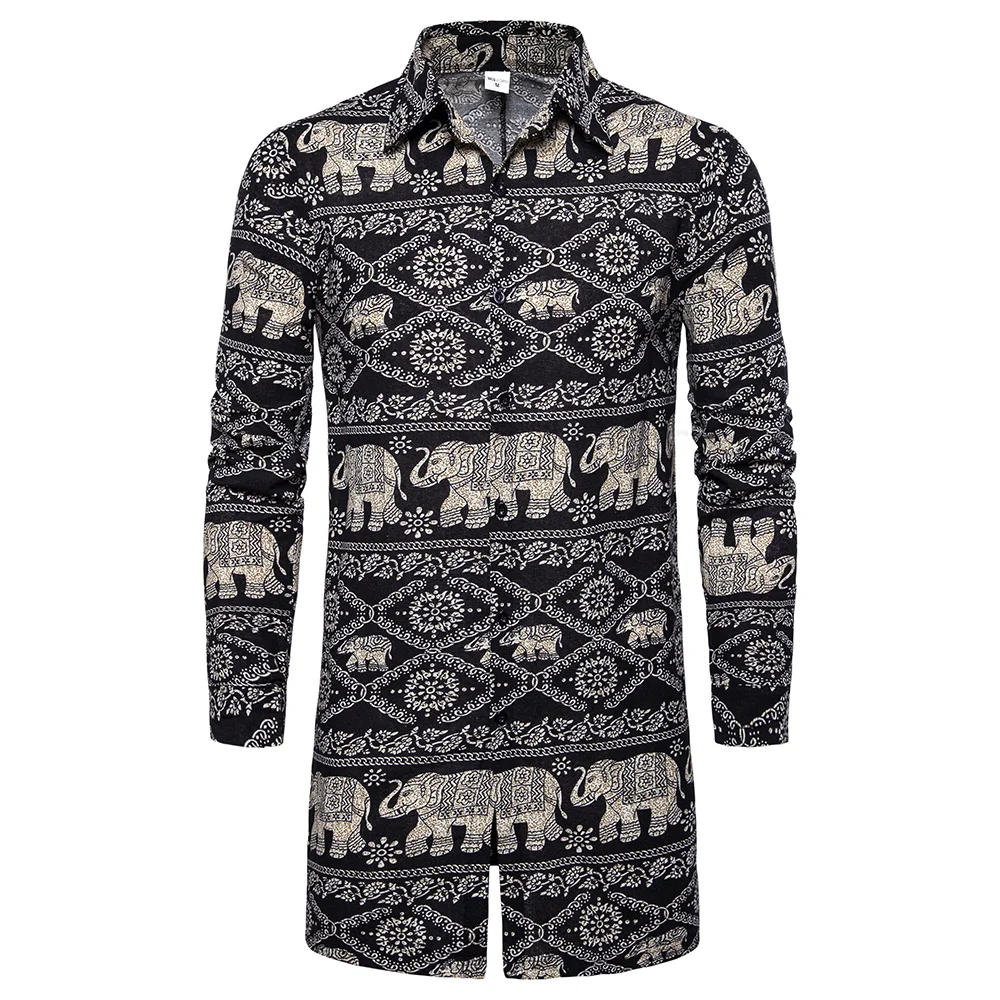 

Мужская рубашка средней длины в африканском стиле, рубашки в клетку в стиле Харадзюку, мужская повседневная рубашка высокого качества с дли...