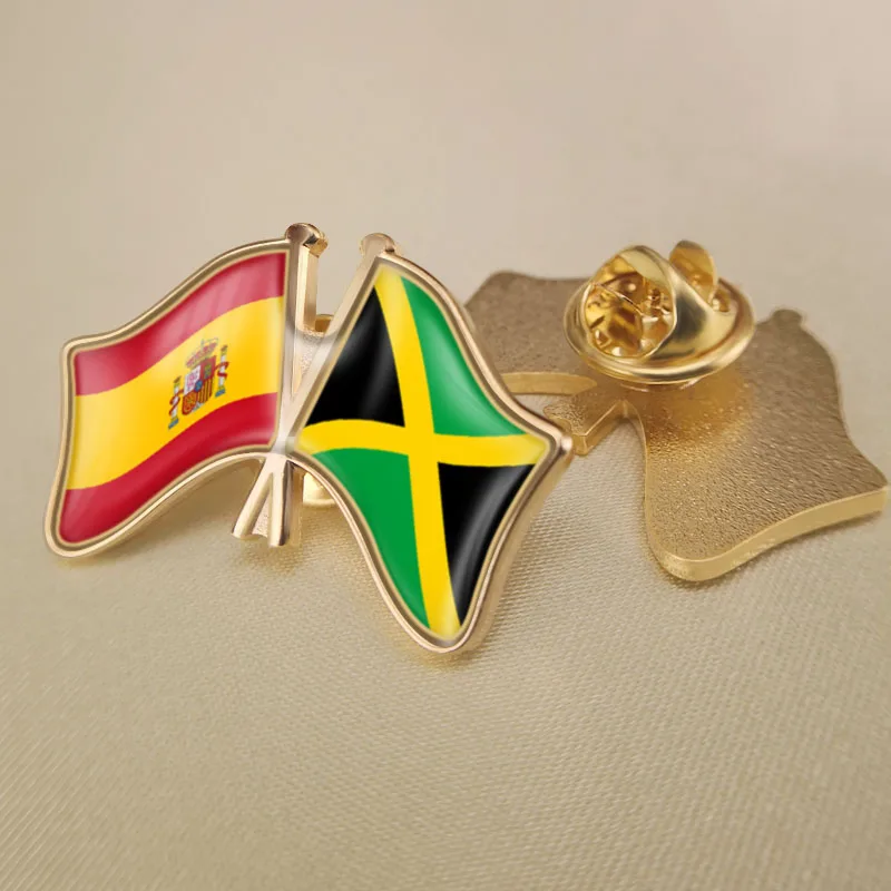 

Spain and Jamaica Crossed Double Friendship Flags Lapel Pins Brooch Badges