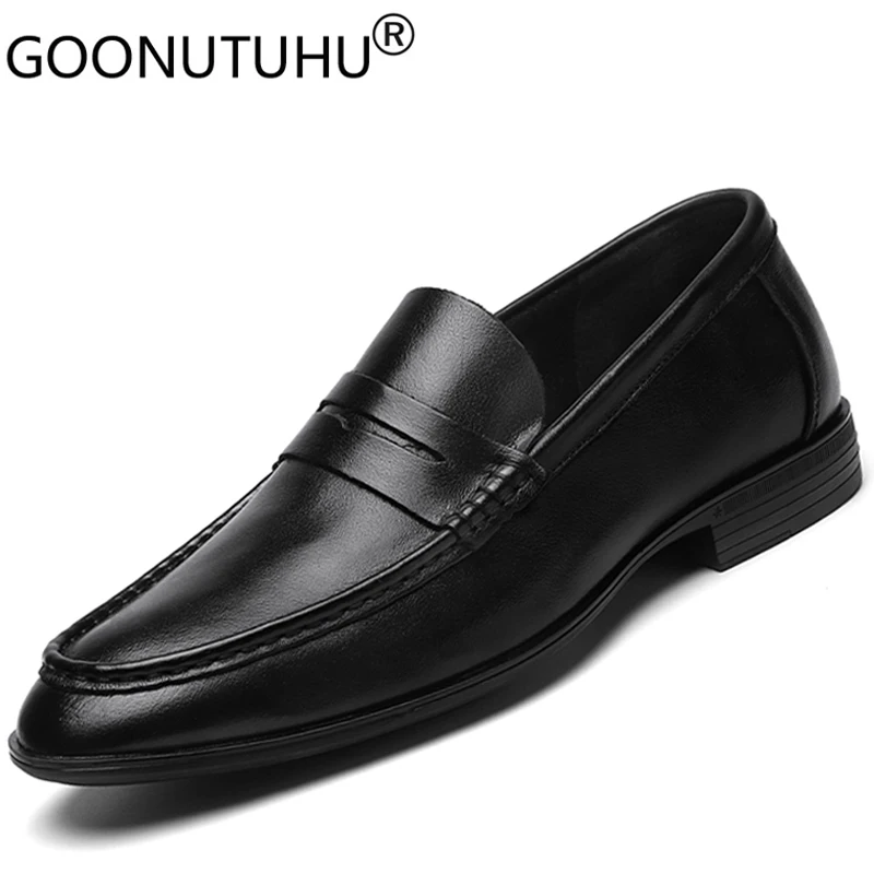 2022 Style Fashion Men's Shoes Casual Genuine Leather Slip On Loafers Male Classic Black White Shoe Man Nice Derby Shoes For Men