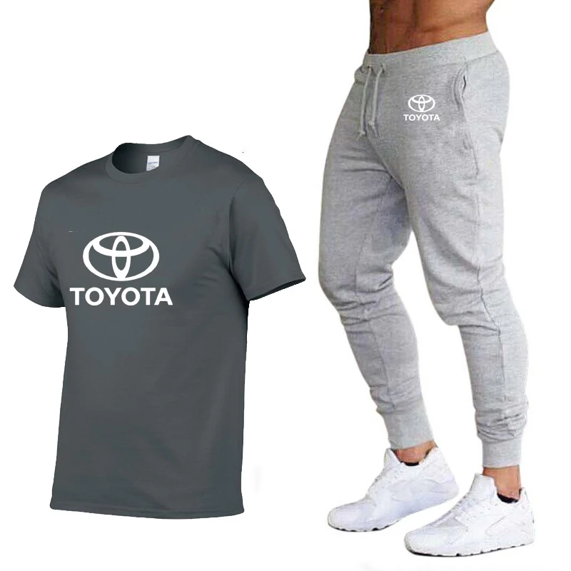 

Unisex Summer Men T-shirt Toyota Car Logo Printing Casual Cotton Short sleeve Round Neck Men's T-shirt+pants 2 piece suit
