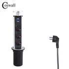 Выдвижная розетка COSWALL, 3 розетки, 2 USB-порта для зарядки, выдвижная розетка для кухонного стола, европейского стандарта, алюминиевый корпус, Синяя подсветка