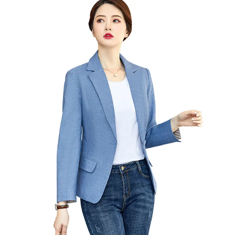 Синий Блейзер костюм пальто женская одежда для работы верхняя осень Новинка