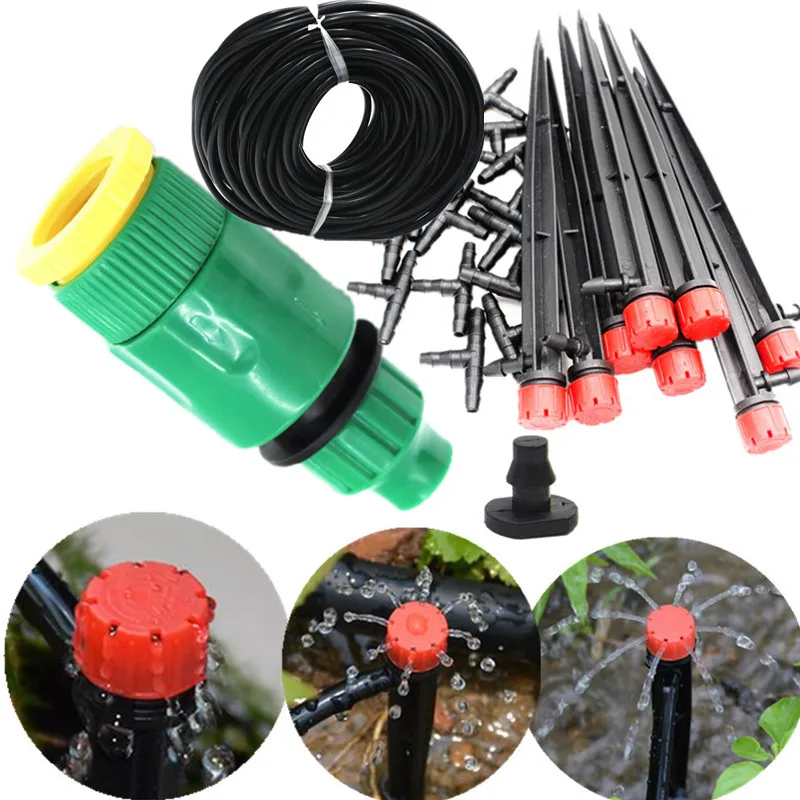 

20m Red Adjustable 8-Holes Dripper On Stake For Plant Automatic Self Watering Microspray Drip Irrigation Fittings Kits E210D