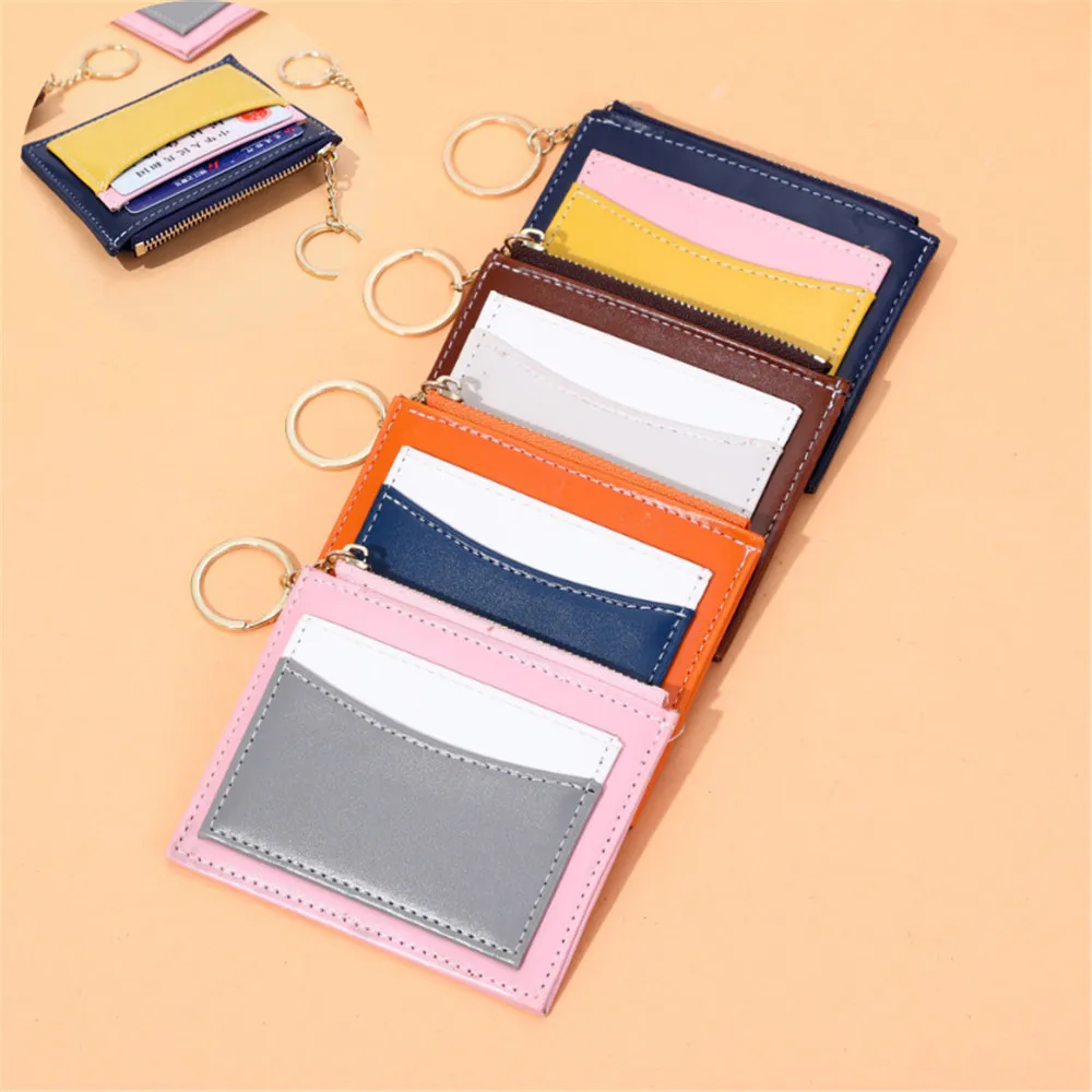 

Portable Business Name Id Credit Card Holder Coin Purse Keyring Wallet Money Pouch Keychain Women's Leather Wallet For Change