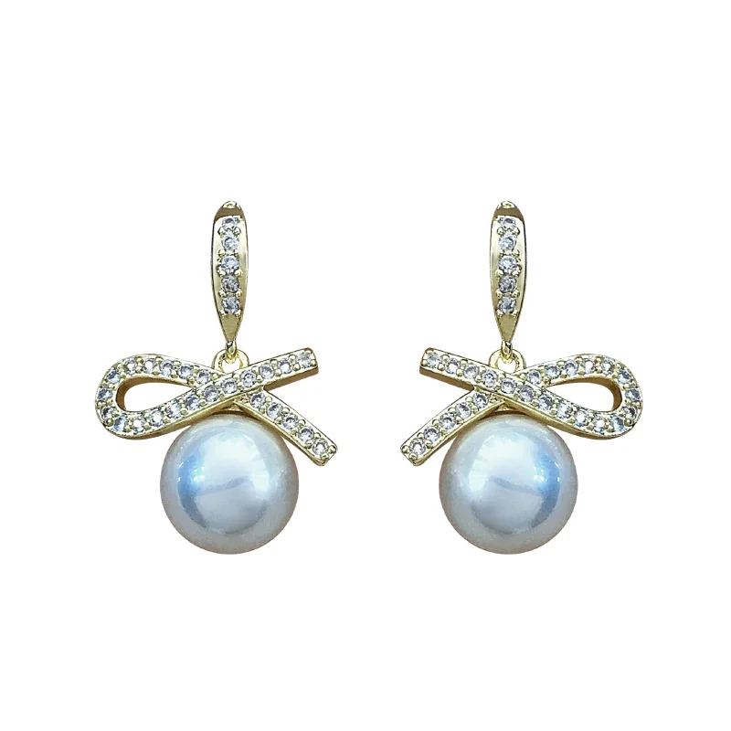 

Light Luxury Bowknot Earrings for Women Special-Interest Design Pearl Earrings Korean Elegant Internet Popular Earrings New