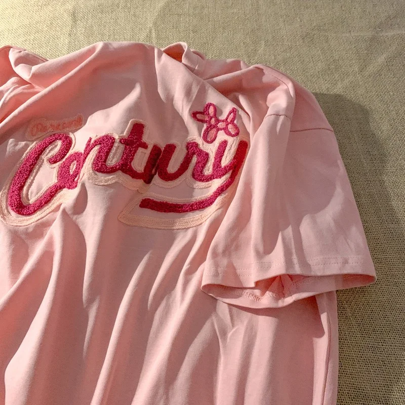 

Embroidery Letter Print Y2k Top 2021 New Summer Short Sleeve T-shirt Women Loose O Neck Casual Kawaii Clothes Fashion Streetwear