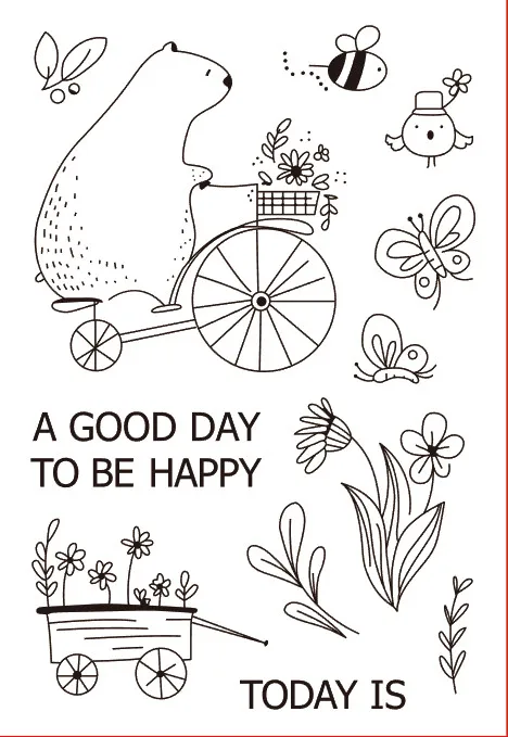 11x16 маленький медвежонок прозрачные цветы силиконовые печати для скрапбукинга DIY