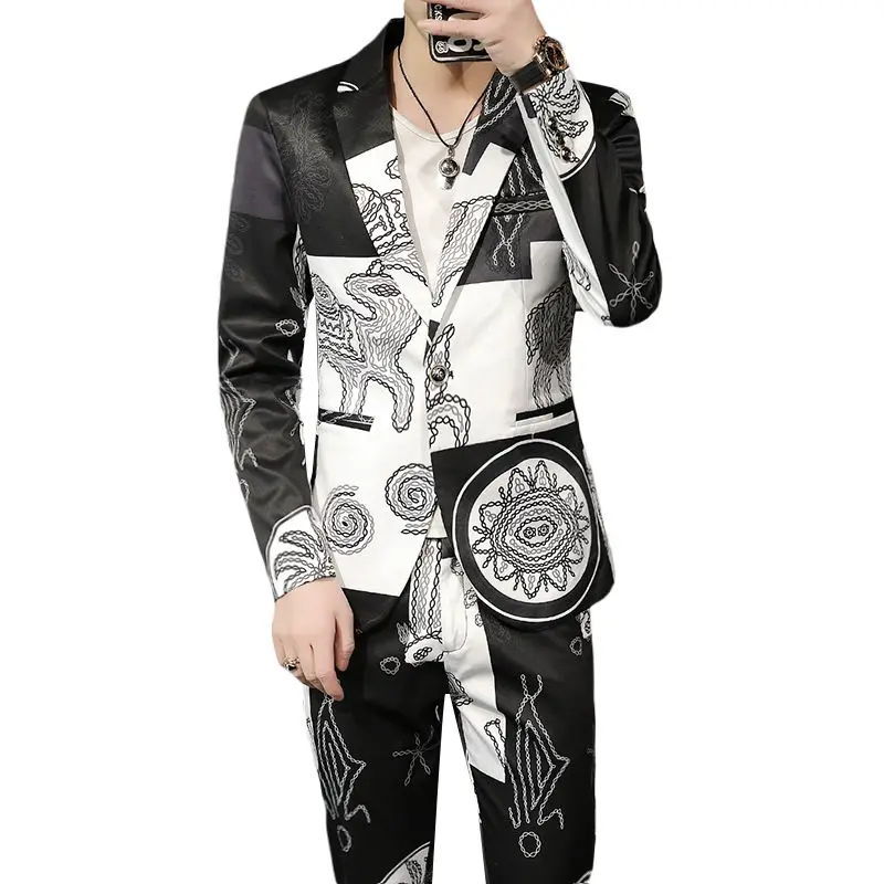 Жаккардовый деловой мужской костюм джентльмена из 2 предметов свадебный в