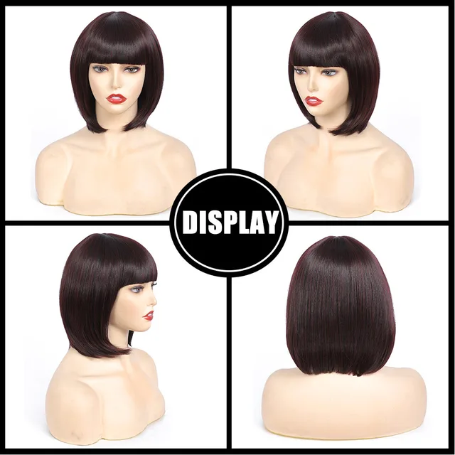 ボブ Alororo Short Bob Wig with Bangs 10 inches Red Black High