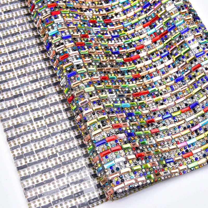 

24*40cm/sheet Glass Crystal Rhinestone Beaded Trim Diamond Mesh Hotfix/Self Adhesive Strass Applique Banding