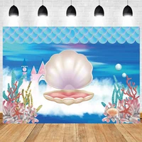 beautiful undersea photography backdrop girl birthday party photocall seabed shell pearl portrait background photoname custom