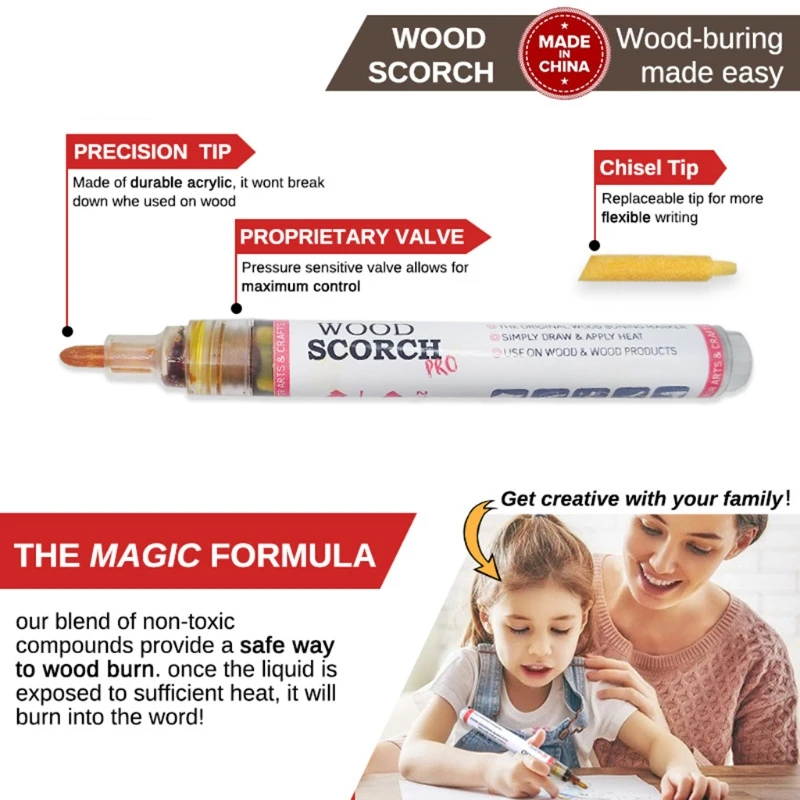 

Wood Burning Pen Marker for DIY Projects Chemical Pyrography Marker for Wood Burning Reversible Tips Bullet Tip