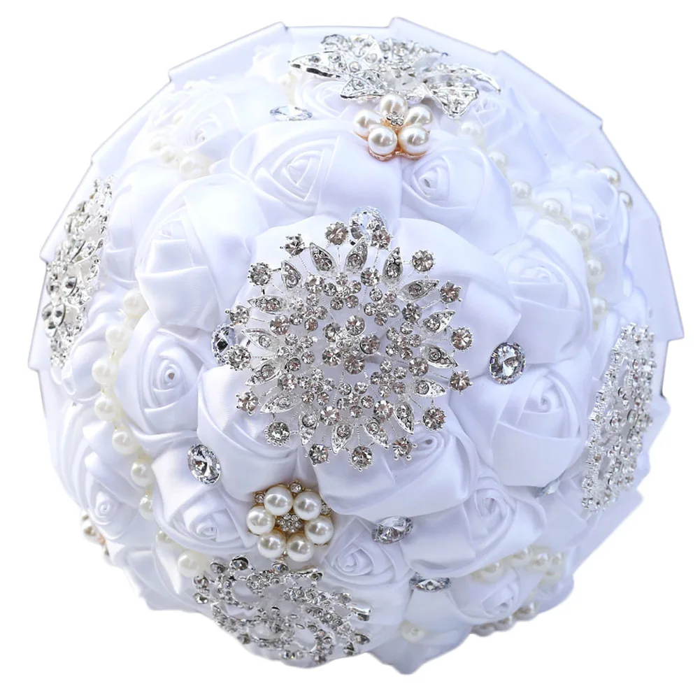 

Romantic Artificial Flower Crystal Diamond Wedding Bouquet Silk Rose Flower Bouquet Luxurious Crystal Pearl Church Flower
