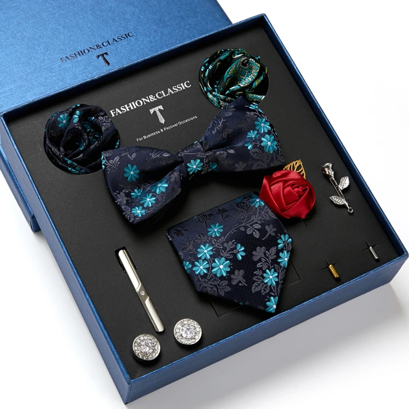 

Great Quality Hot sale Birthday Present Bow Tie Hanky Pocket Squares Cufflink Set Brooch Pin Clip Necktie Box Formal Clothing