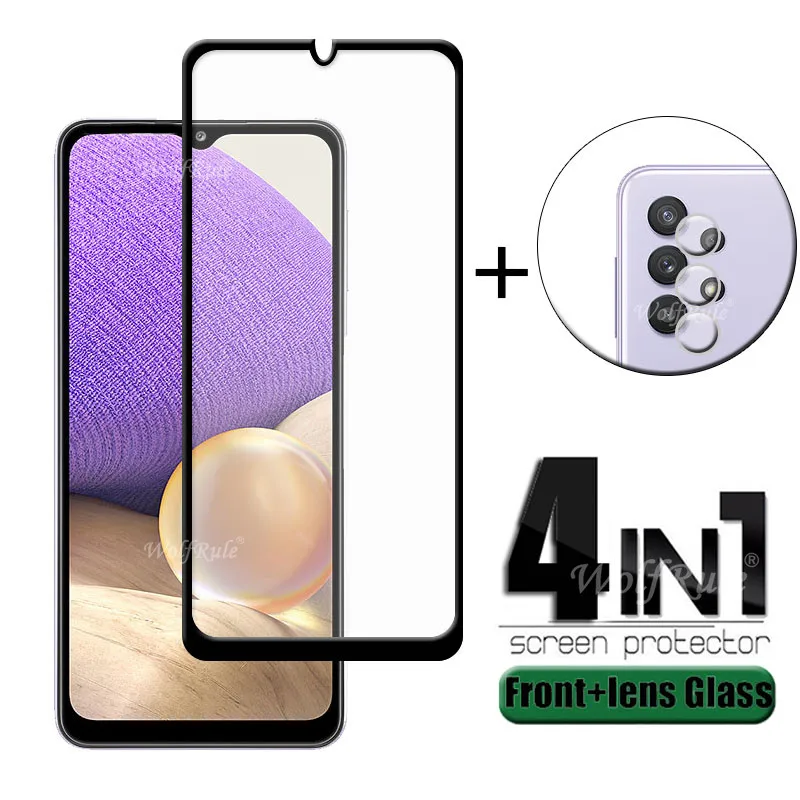Protector de pantalla de cristal 4 en 1 para Samsung Galaxy A32, cristal Protector de pantalla para tel&eacute;fono Samsung A32 5G-0