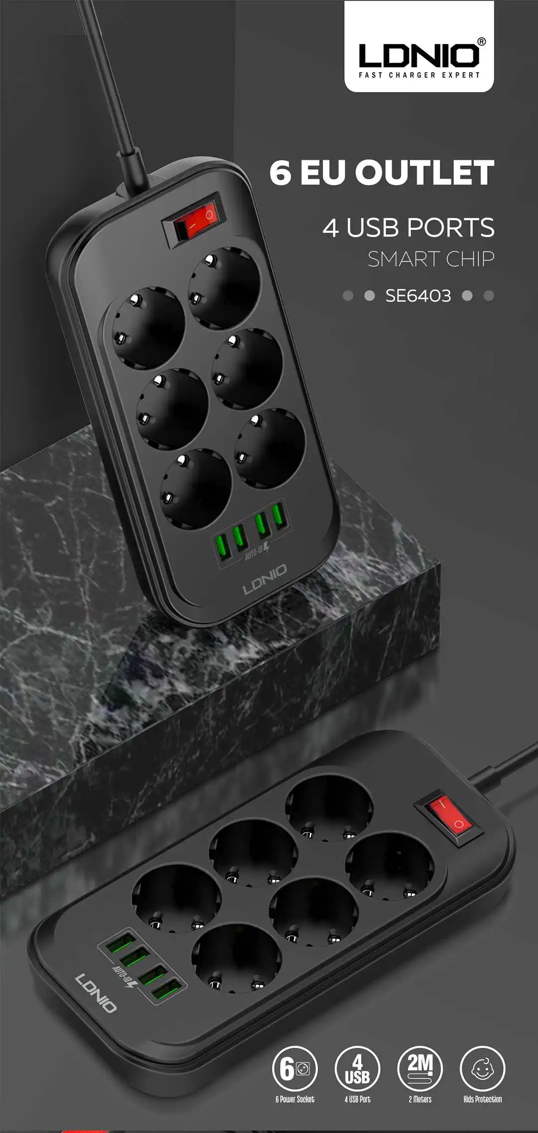 LDNIO SE6403 4USB зарядное устройство для телефона 6 ЕС электрический штекер для iPhone 8 X Xs MAX для Xiaomi 9 huawei P30 Pro USB зарядное устройство для телефона