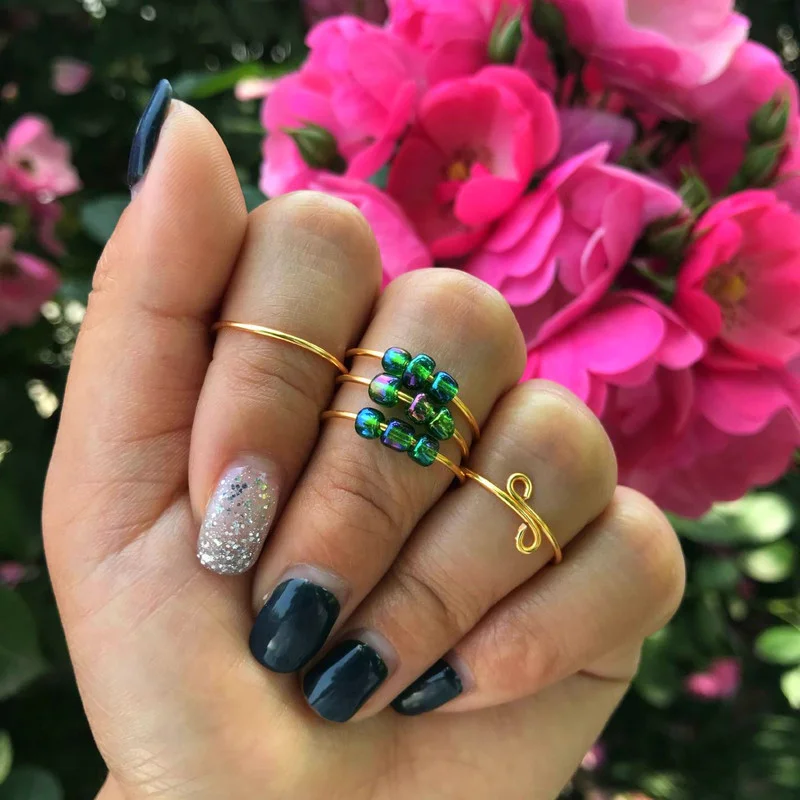 

Bohemian Bead Ring Freely Rotate Anti-stress Anxiety Ring Women's Single Coil Anti-stress Spiral Bead Rotating Toy Jewelry