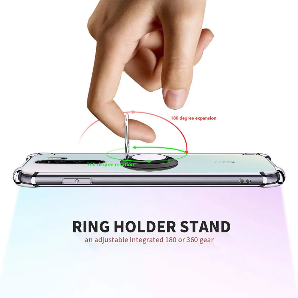 Shockproof Transparent Magnetic Case For Xiaomi Redmi Note8 Note 8 Pro With Ring Holder Clear Tpu Bumper Soft Silicon Cover |