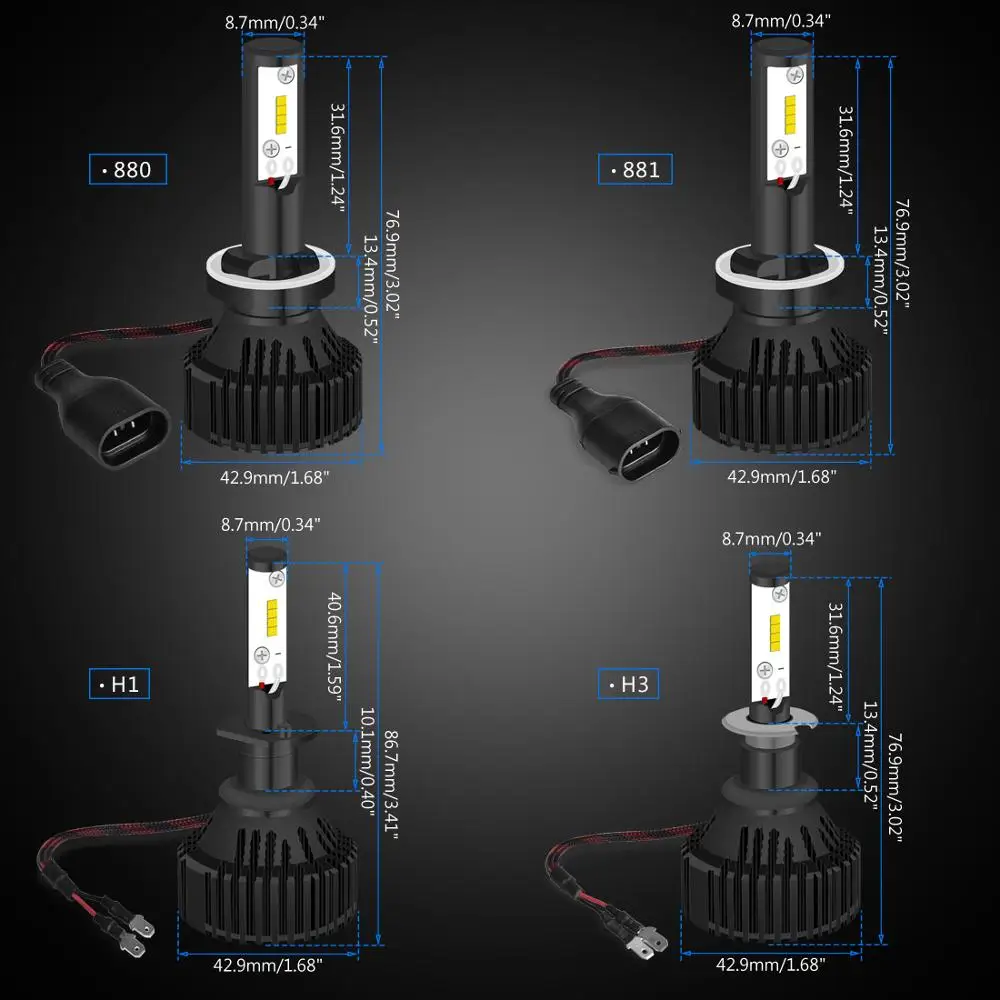 16000Lm 60 Вт H27 H1 H3 880 881 комплекты светодиодных фар ZES 6000 К белые светодиодные фары для