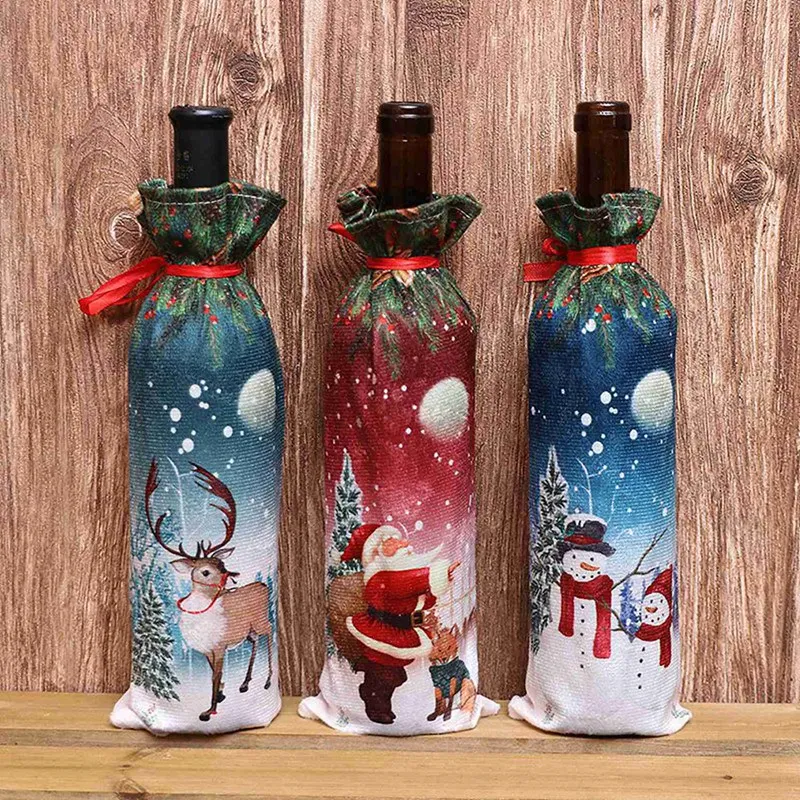 

Christmas Tree Stars Removable Wall Stickers with 3Pcs Christmas Wine Bottle Cover Christmas Table Dinner Decoration