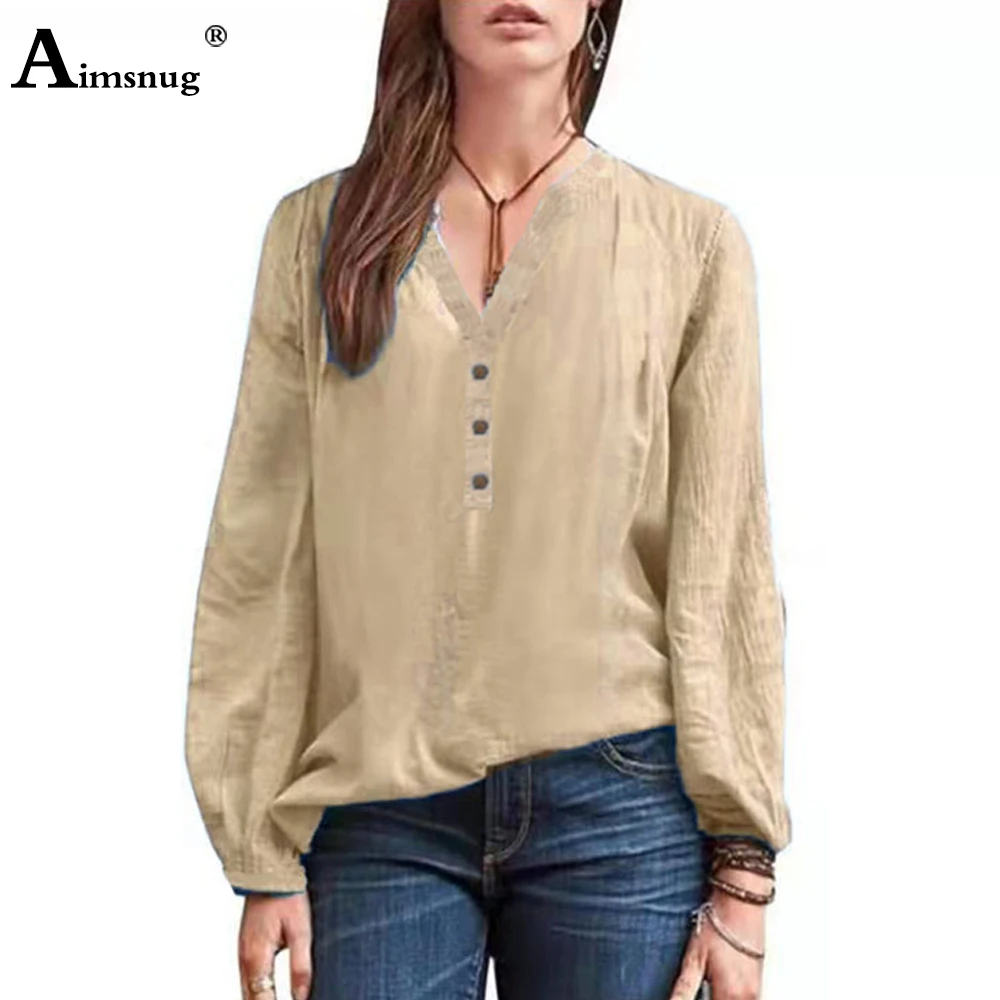 Plus Size 4xl 5xl Women Long-Sleeved Shirt Blouse Solid Cotton Linen Basic Tops Femme 2022 Spring New Casual Shirts Clothing