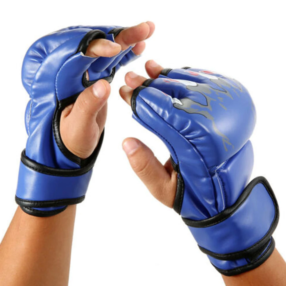 

1 Pair Half Finger Sparring Grappling Boxing Gloves Thai MMA Fighting Punch Training Mitts