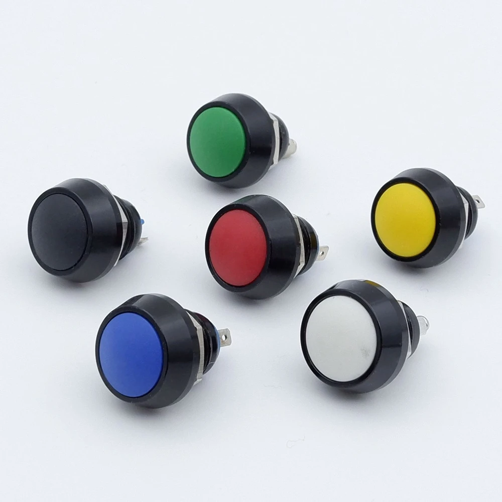 

12mm Push Button Switch Momentary Metal Start Round Red Green Black Blue 1NO Screw terminal Yellow white Horn Door Bell circle