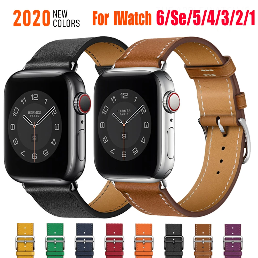 

Business Real Leather loop Bracelet Belt Band for Apple Watch band 6 SE 5 4 42MM 38MM 44MM 40MM Strap for iWatch 3 2 1 Watchband