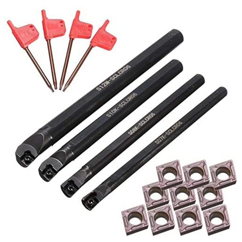 

4 Set of 7/8/10/12mm Sclcr Lathe Boring Bar Turning Tool Holder+Carbide Insert Blades for Lathe Turning Machine