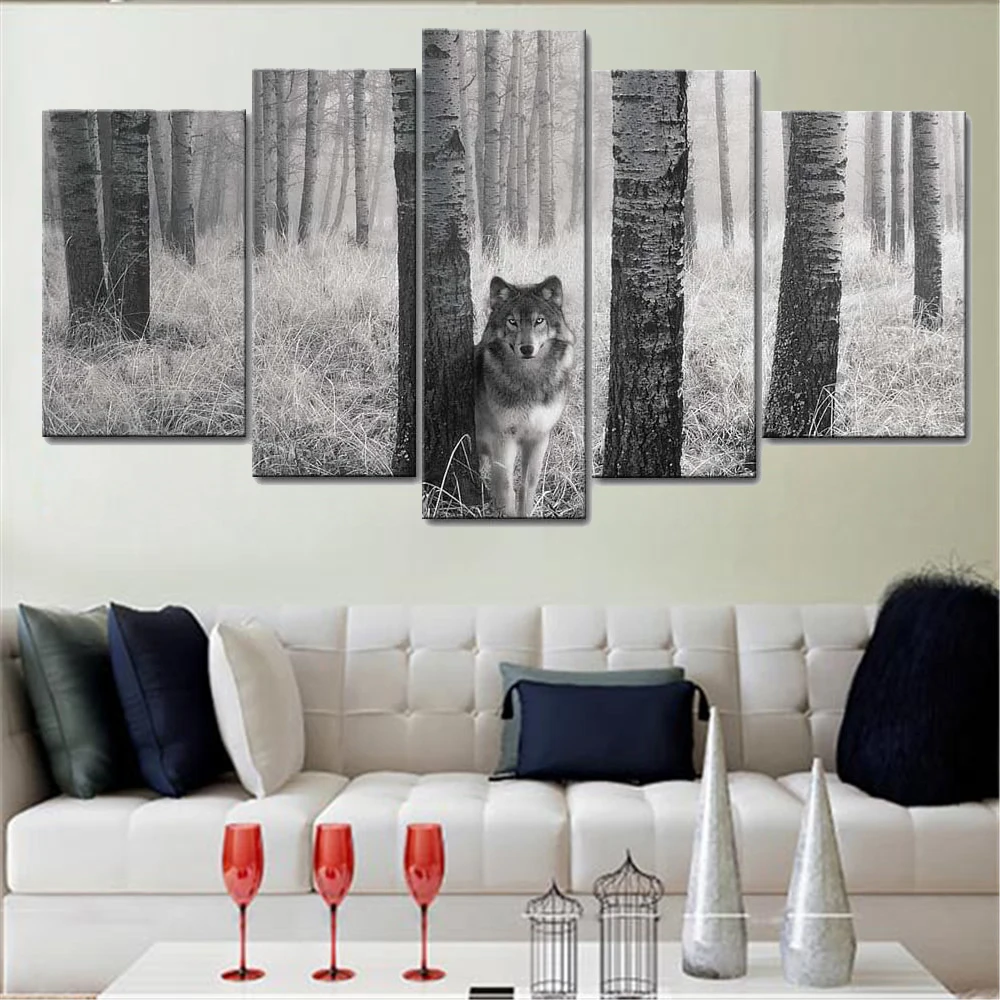 

Wall Art Canvas Painting HD Print Modular Framework Seaview 5 Pieces Gray Timberwolves Picture For Living Room Decor Poster