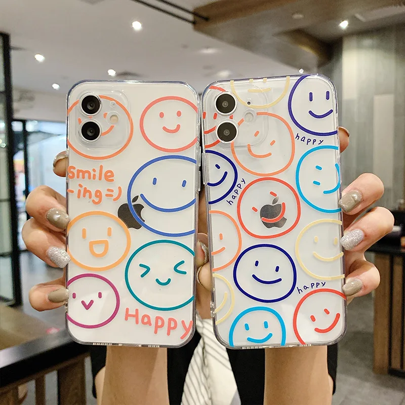 

Cute Smile Pattern Case for Apple iPhone 12 Pro Max XR XS 11 6s 8 7 Plus TPU Thin Clear Case For iPhone13 Phone Back Cover