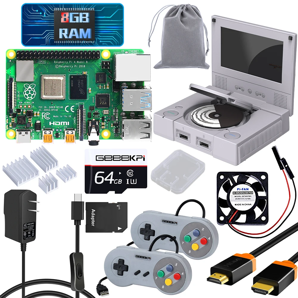 Geeekpi Retroflag Pistation Edição de Luxo para Raspberry pi com Tela Lcd de 4.3 Polegadas Alto-falantes Estéreo Acessórios p/ quadro de demonstração