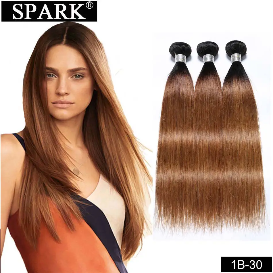 Spark 1B/4/30& 1B/4/27 эффектом деграде(переход от темного к бразильские прямые волосы 1/3/4 шт. Волосы remy пучки волос плетение Пряди человеческих волос для наращивания Инструменты для завивки волос - Цвет: T1B/30