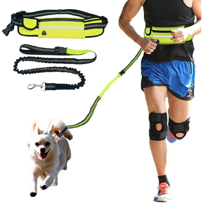 Фото Поводок для бега собак свободные руки с поясным карманом регулируемый пояс