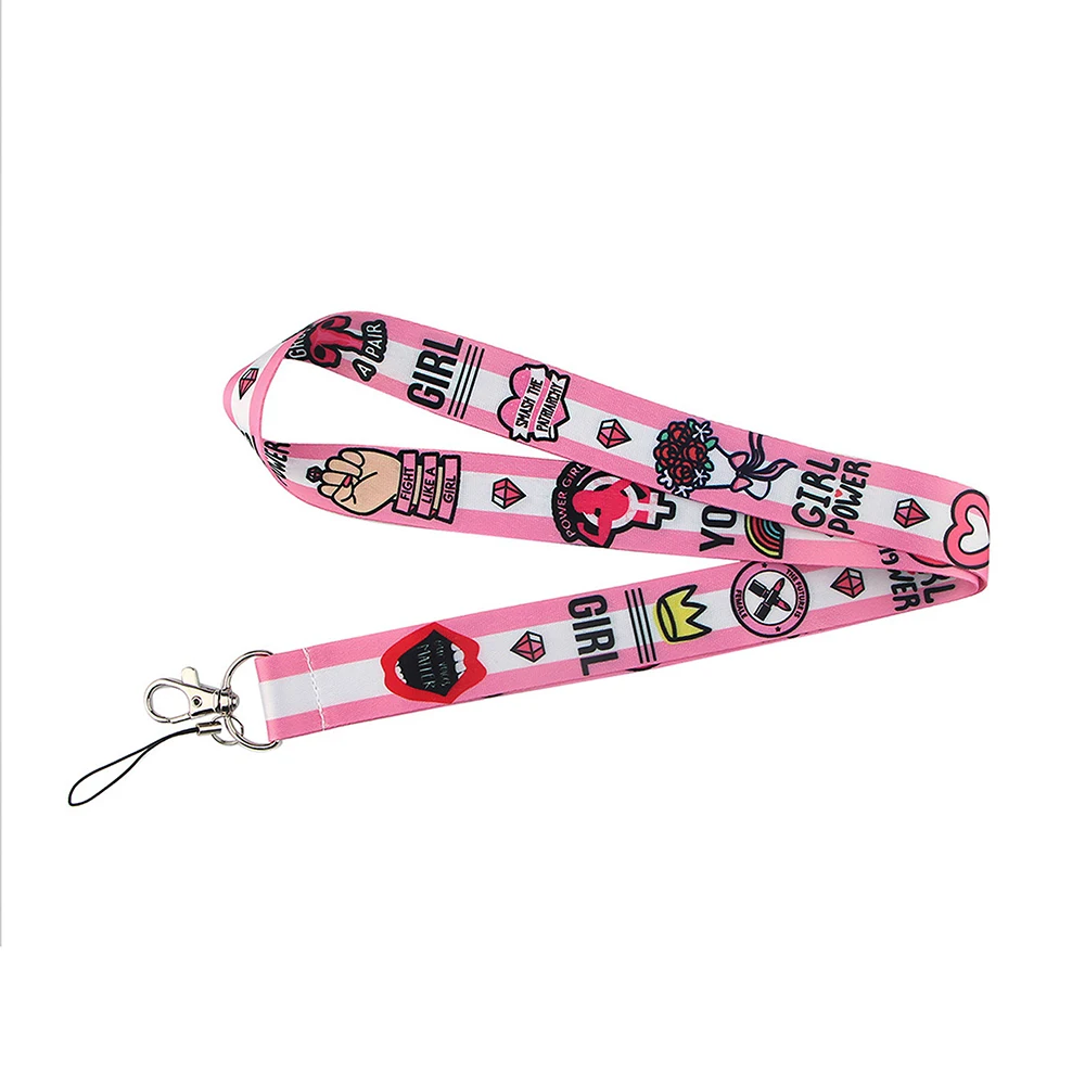 

PF311 Feminist Woman Print Keychain Ribbon Lanyards for Keys ID Card Phone Straps Hanging Rope Lariat Students Badge Holder
