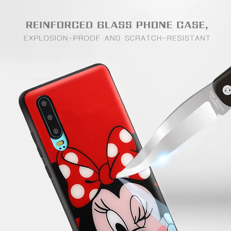 Закаленное Стекло чехол для samsung Galaxy S8 S9 S10 плюс S10e Note 8 9 A30 A50 A7 Мышь Для женщин крышки Чехлы с принтом из мультфильма, аксессуары