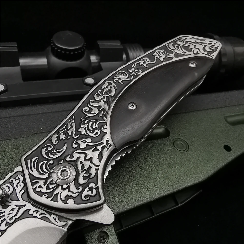 Складной нож карманный клинок 58HRC с деревянной рукояткой острый и прочный длина 21