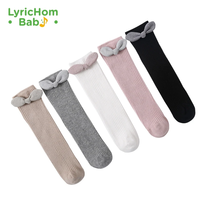 

LyricHom Baby Children's socks Spring and Autumn New Style Socks for Girls Solid Princess Bowknot Stockings Knee Socks Girl