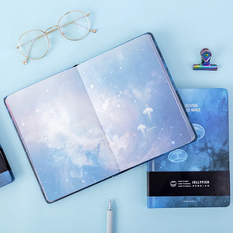 128 Sheets Cute Notebook Fantasy Jellyfish Illustration Book Color Page Student Manual Ledger Notepad Diary Book