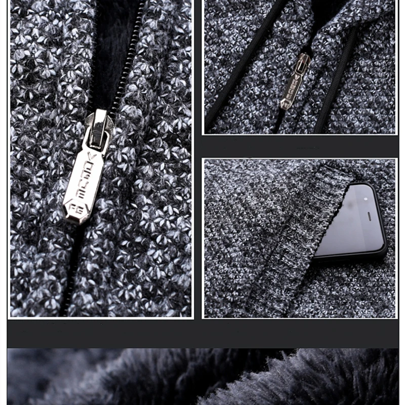

KOLMAKOV Autumn Winter Men's Warm Cardigan Sweatercoat Fleece Hooded Sweater Male Casual Knit Hoody Sweatshirt 4 Color M-3XL
