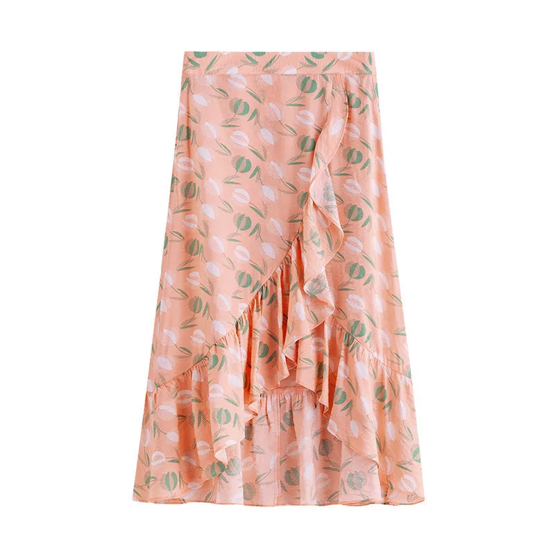 INMAN Summer Tulip Print Falbala Slimmed Elegant Holiday  Kim Style Skirt