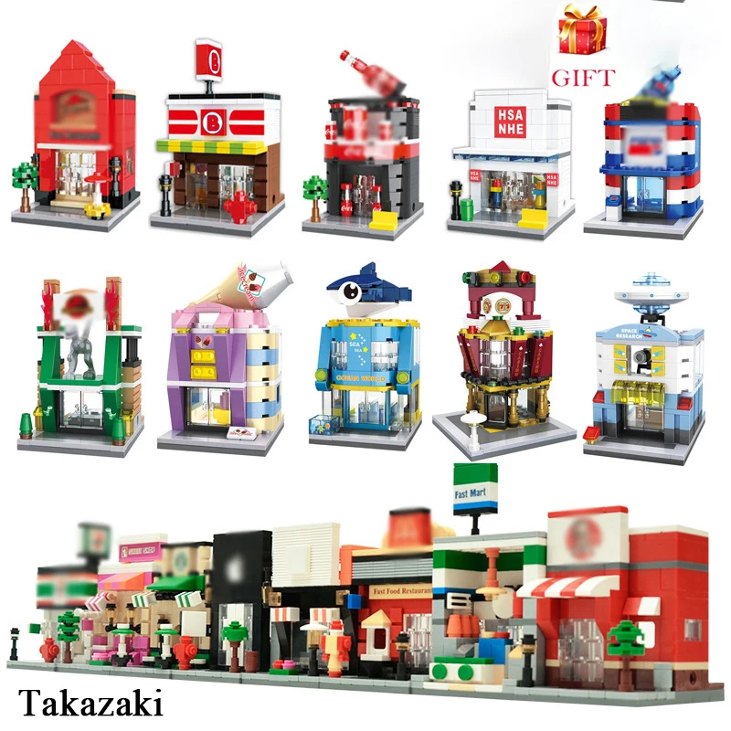 Городской мини уличный вид 3D модель строительные блоки KFEC кафе яблоко розничный