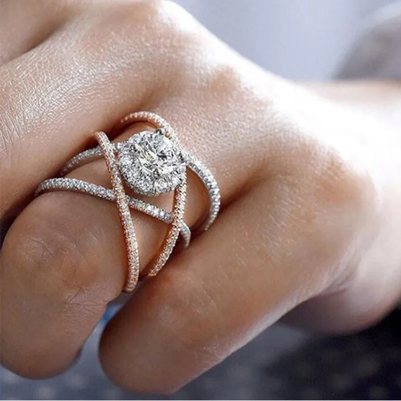 Кольцо MIQIAO из розового золота с крупным круглым Цирконом женское обручальное