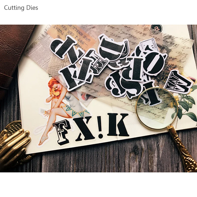 Самоклеящиеся бумажные наклейки с буквами алфавита черно белые для скрапбукинга