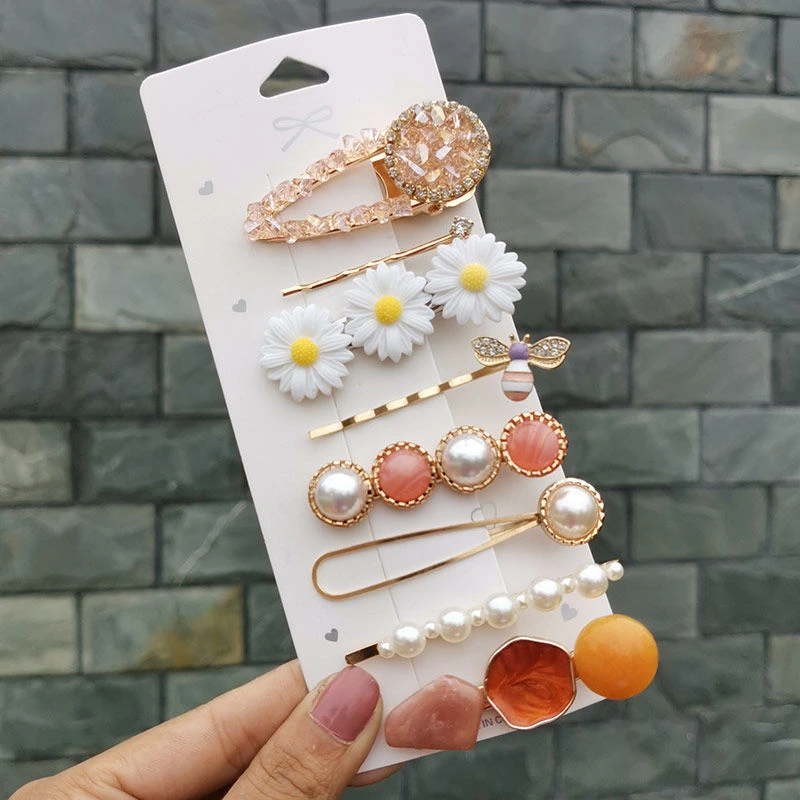 

8pcs/set Acrylic Pearl Hair Clips Set Sweet Headwear Hair Ornament Barrettes Flower Hairgrip Hair Accessories for Women Girls