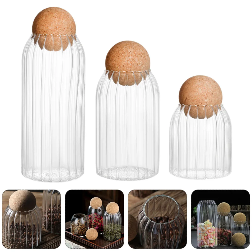 

1pc Glass Tea Can Round Cork Tea Seasoning Can Transparent Storage Can for Home
